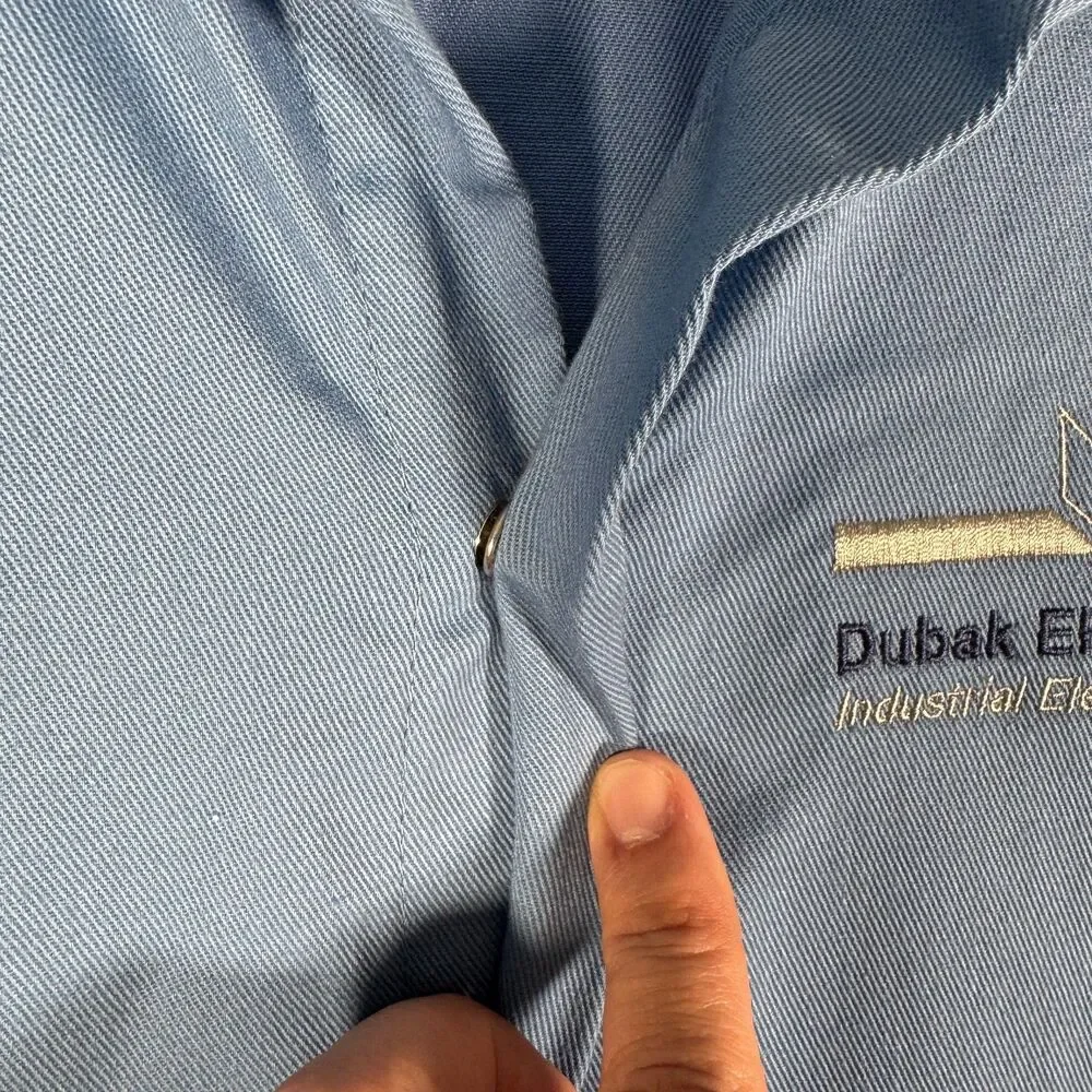 Bulwark FR Shirt Mens Large Blue Snap Button Flame Resistant Company Logo - Picture 5 of 11